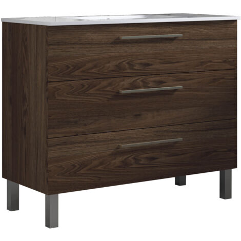 Meuble de salle de bain 100cm STAY THREE CLASSIC bois foncé - Vasque en céramique (1/2)