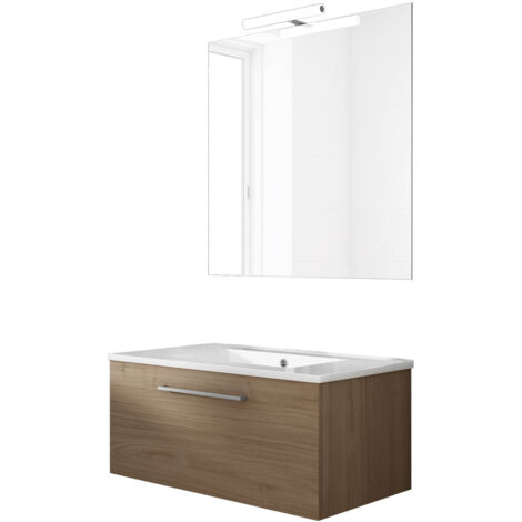 Ensemble de salle de bain meuble suspendu 80cm NICE CLASSIC bois clair - Vasque - Miroir - Applique (1/2)