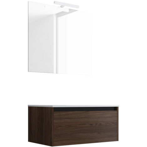 Ensemble de salle de bain meuble suspendu 80cm NICE EDGE bois foncé - Vasque - Miroir - Applique (1/2)