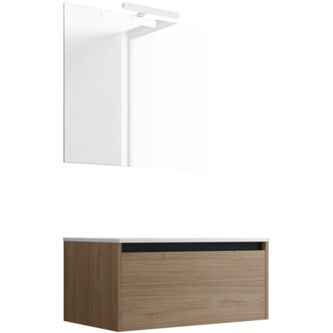 Ensemble de salle de bain meuble suspendu 80cm NICE EDGE bois clair - Vasque - Miroir - Applique (1/2)