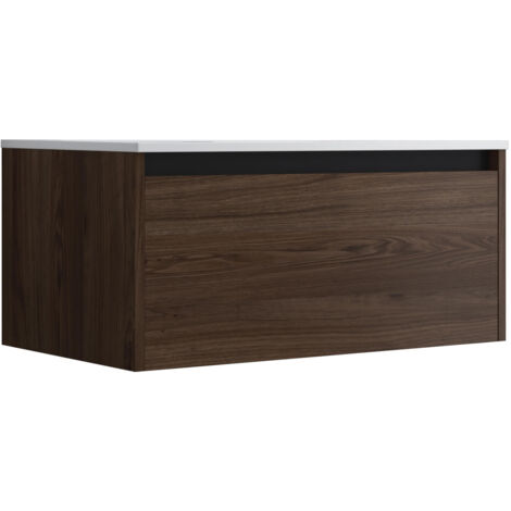 Meuble sous vasque suspendu 80cm – 1 tiroir avec fermeture amortie – Plan vasque céramique blanche – Fixations murales haute résistance – Mennza (1/2)