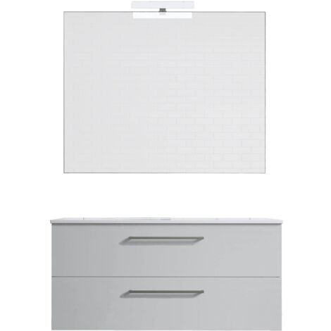 Ensemble de salle de bain meuble suspendu 100cm DOUBLE CLASSIC blanc brillant - Vasque - Miroir - Applique (1/2)