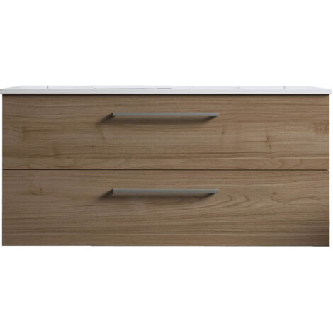 Meuble de salle de bain suspendu 100cm DOUBLE CLASSIC bois clair - Vasque en céramique