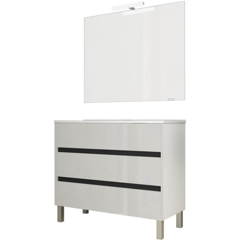 Ensemble de salle de bain meuble 100cm STAY THREE EDGE blanc brillant - Vasque - Miroir - Applique (1/2)