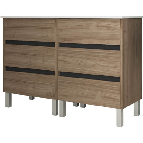 Meuble de salle de bain 120cm STAY THREE EDGE bois clair - Vasque en céramique (1/2)