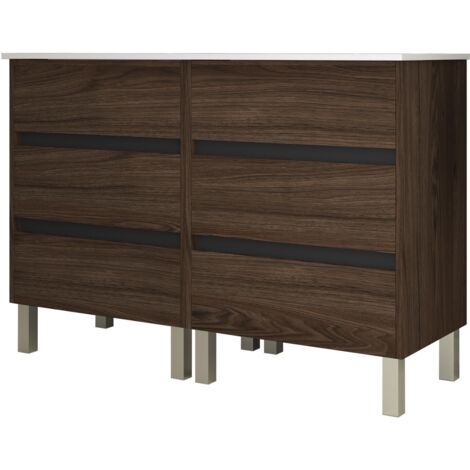 Meuble de salle de bain 120cm STAY THREE EDGE bois foncé - Vasque en céramique (1/2)