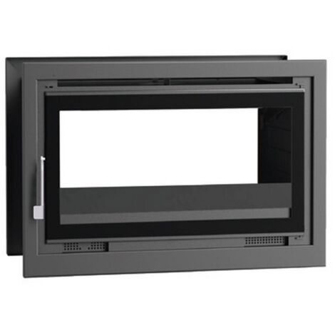 Insert cheminée double face 13,3kW – Foyer en fonte et verre – Raccordement Ø200mm vertical – Volume de chauffe 360m3 – Fm Biomasa