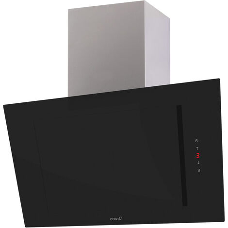 Hotte décorative inclinée 90cm – Moteur Brushless ultra silencieux – Classe A+++ – Débit d'air max. 842 m³/h – Finition verre noir et inox – Cata - 900XGBK