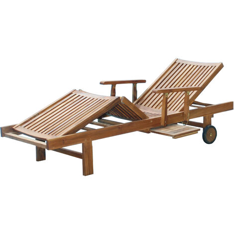 C&L Jardin – Lot de 2 bains de soleil en teck massif – Dossier et assise réglables – Dimensions 200x65x35 cm – Montage à faire soi-même (1/3)