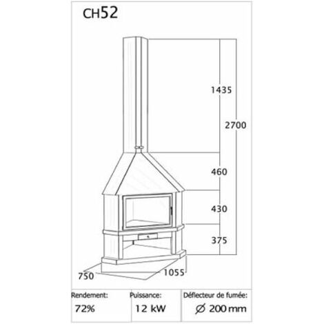 Grande cheminée métallique d'angle INNA+ 12 kW CH52 PCI inox