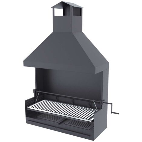 Fm Calefaccion – Barbecue portable au charbon et bois 100 cm – Grille en inox avec hotte et élevateur – Surface de cuisson 93,8x36,5cm