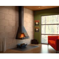 Cheminée suspendue ouverte 12kW – Foyer double paroi – Acier double paroi – Pour bûches jusqu'à 60 cm – Normes CE, EN13229 – Focgrup