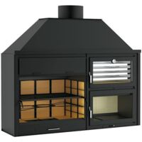Barbecue charbon bois avec four – Acier au carbone 4mm – 14,5 kW – Grille réglable sur 4 hauteurs – Tiroir récupérateur de cendre – FM