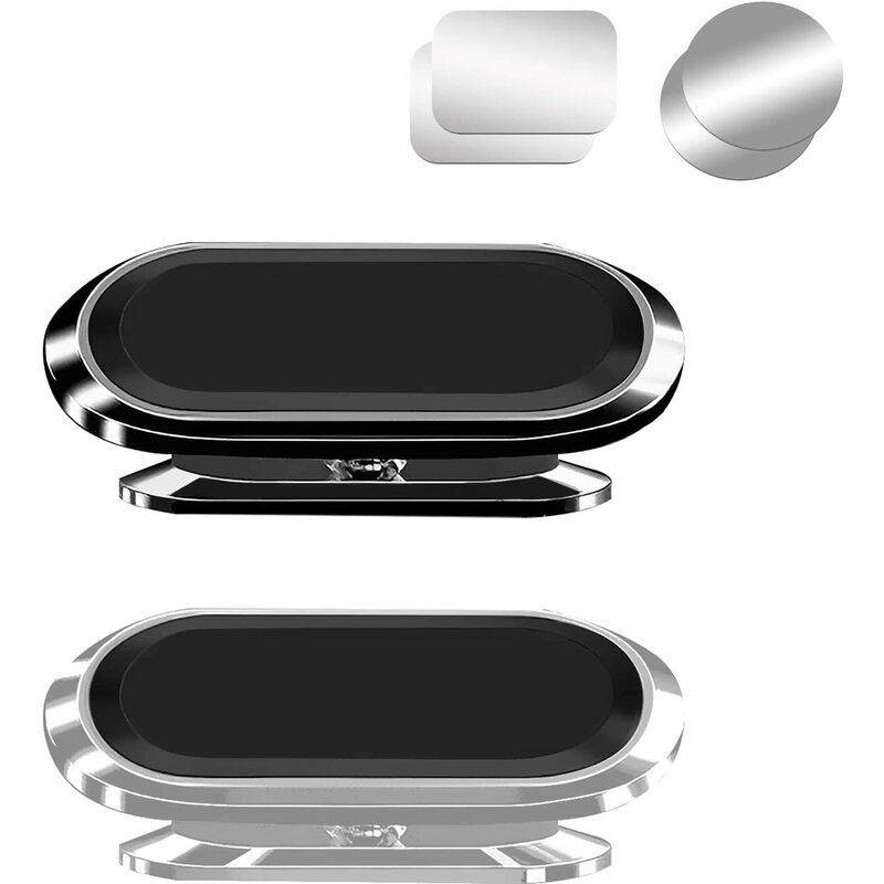 Soporte magnético para teléfono de coche de 2 piezas, soporte para teléfono móvil ajustable de 360° con superimán, soporte antideslizante para teléfono inteligente para coche universal (negro y plateado)