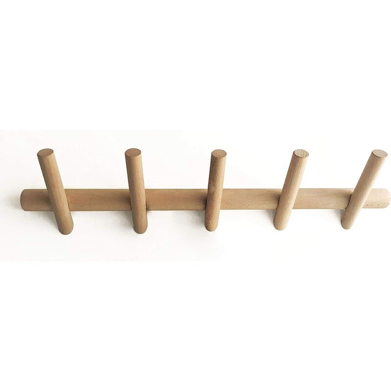 Rama Perchero de pared de madera Ganchos 5 ganchos Perchero de diseño Perchero montado en la pared Perchero Perchero para colgar abrigos, bufandas, bolsos 50 cm