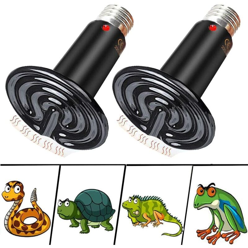 Lámparas de calor 2PCS Lámpara de reptil Lámpara de tortuga Calentador E27 Animales Bombilla infrarroja Calentador de cerámica para reptiles y anfibios, serpiente, pájaros, tortuga (100W)