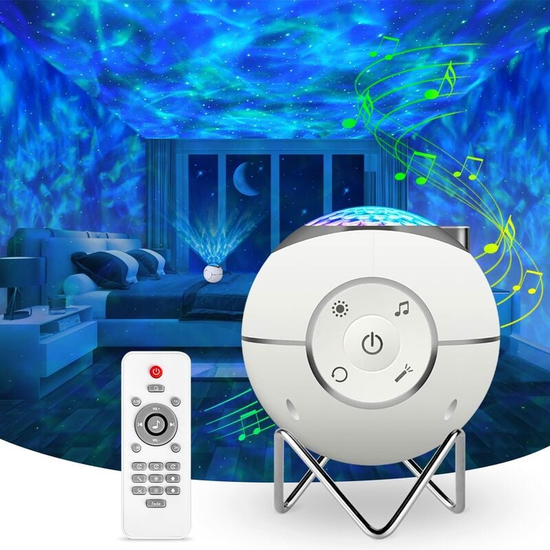 Proyector giratorio Star Sky, lámpara de proyector LED musical recargable por USB con 14 modos y control remoto y temporizador y soporte de metal para niños adultos regalos decoración de fiesta en el hogar,regalo de navidad, regalo de año nuevo (blanco)