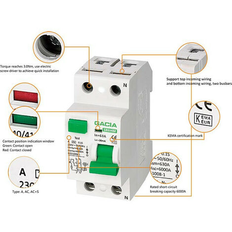 Bticino GC723AC40 Interruttore Salvavita Differenziale 40A Bipolare,  230-400V AC, 2 Moduli, 2P, Idn 30 mA