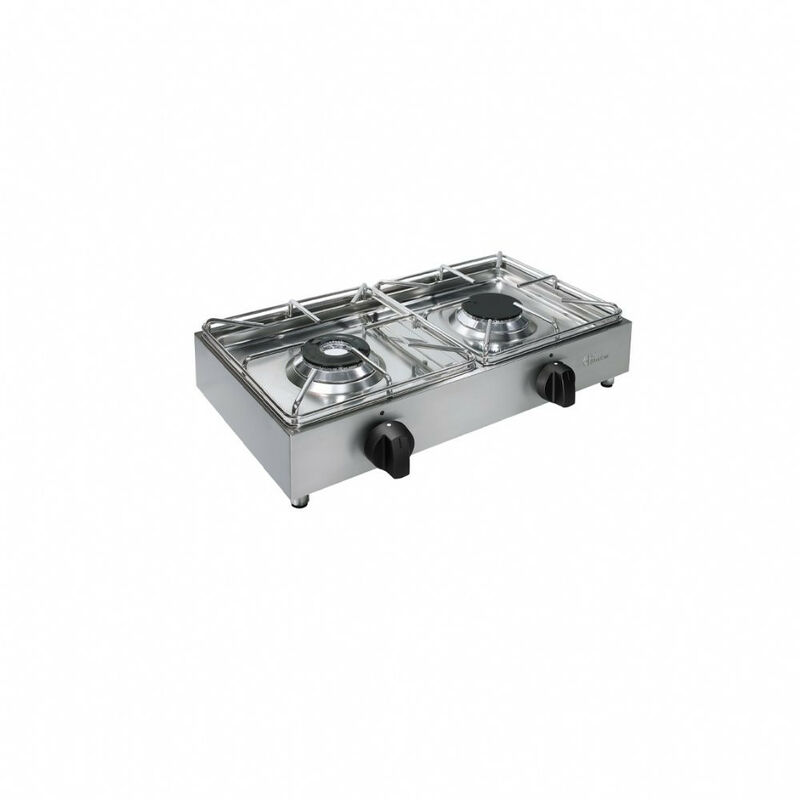 FORNELLO A GAS GPL / METANO 2 FUOCHI GRIGIO CON PIANO ESTRAIBILE IN ACCIAIO  INOX MOD. 200GSP