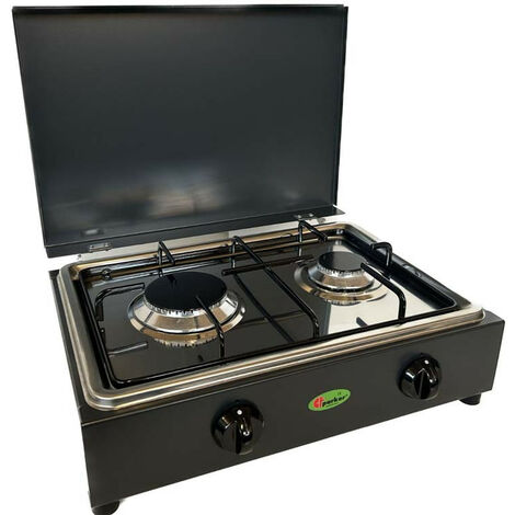 FORNELLO A GAS GPL / METANO 2 FUOCHI GRIGIO CON PIANO ESTRAIBILE IN ACCIAIO INOX MOD. 200GSP  Metano