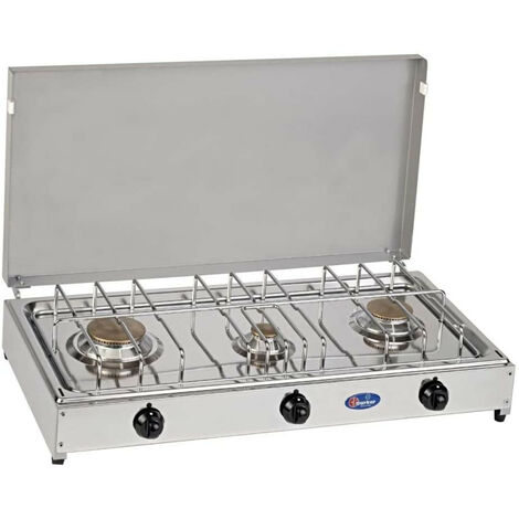 Fornello a gas gpl / metano a 3 fuochi Pianale in acciaio inox cfparker mod. 5523G. Colore: Grigio Metano