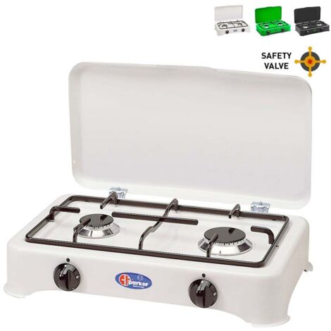 FORNELLO A GAS METANO / GPL CON VALVOLA DI SICUREZZA A 2 FUOCHI CFPARKER MOD. 5326GPS  Metano