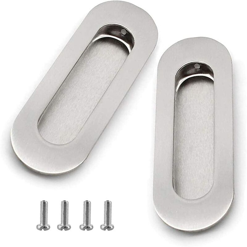 Tiradores de armario Tirador ovalado Tiradores empotrados Tiradores de muebles de acero inoxidable Tiradores de puerta invisibles para cajones, armario, tocador, 104 mm con tornillos, plateado, 2 piezas