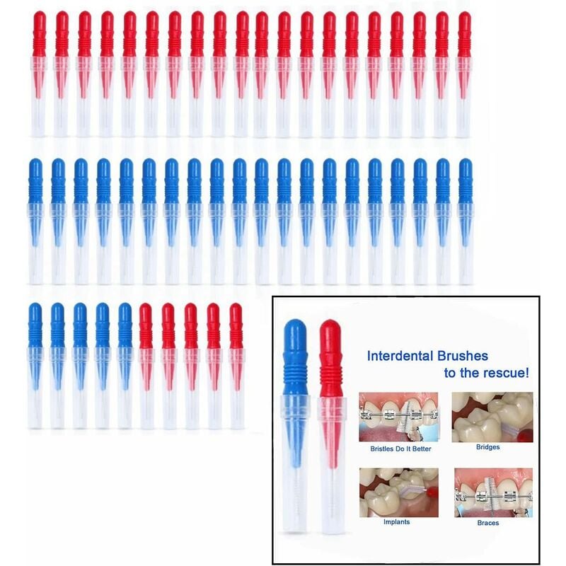 50 cepillos interdentales, cepillo de limpieza de dientes y cepillo de cuidado bucal (rojo + azul)