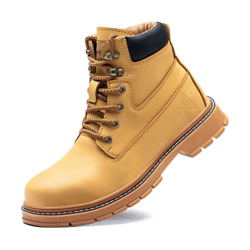 Zapatos de seguridad para hombre, botas de trabajo para mujer, botas de seguridad con punta de acero ligeras de cuero impermeables, protección indestructible S3 SRC amarillo