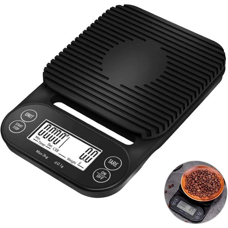 Báscula de café digital, báscula de cocina eléctrica con pantalla LED Báscula de cocina multifunción para alimentos Pro Precision 0.1g / 0.1oz / 0.1ML