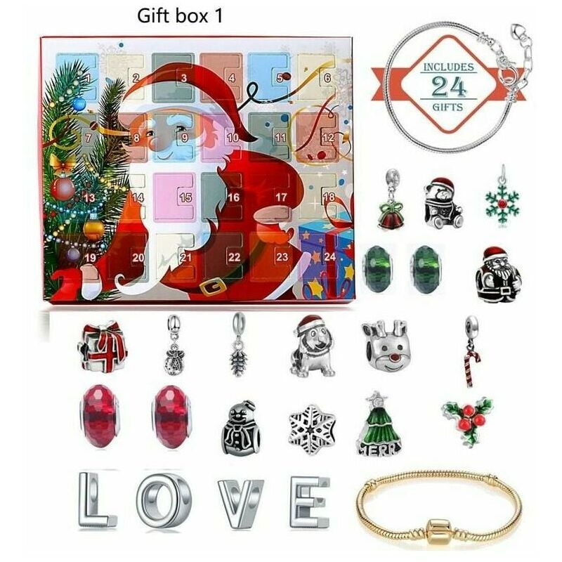 Calendario de Adviento de Navidad 2021, pulsera DIY, caja ciega, caja de regalo de joyería, regalo de Navidad para chica adolescente con 2 pulseras, 22 dijes