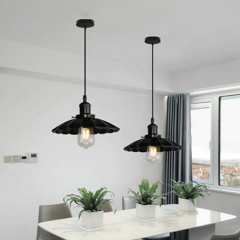 Candelabro Lámpara colgante E27 Retro Industrial Dormitorio moderno Sala de estar Cocina Lámpara colgante Lámpara de hierro forjado Cocina Sala de estar Restaurante - Negro