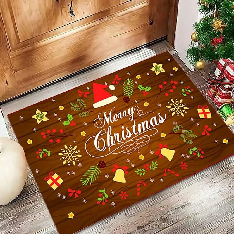 Felpudo de Navidad Decoraciones navideñas - Alfombra de Feliz Navidad para entrada interior al aire libre Hogar Fiesta de Navidad Felpudo Suministros de decoración del hogar - 15.74 x 23.62 pulgadas (Sombrero rojo de Navidad)