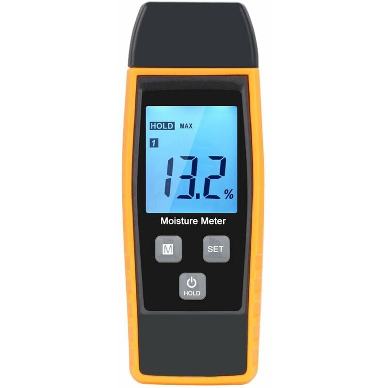 Probador de humedad, probador de humedad de pared y madera, medidor de fugas, humedad, mortero de cemento, detector de contenido de agua con retroiluminación LCD (amarillo)