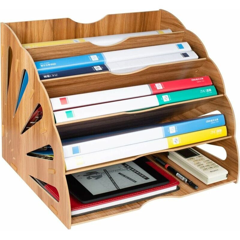 Organizador de archivos, clasificador de archivos de madera Almacenamiento de archivos de papel de escritorio para papel A4, revistas y documentos (34 * 28 * 28 cm)