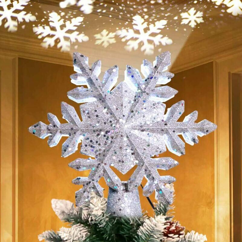 Adorno de árbol de Navidad con proyector de copo de nieve giratorio mágico, proyector de brillo 3D Adorno de árbol de Navidad para decoraciones de árboles de Navidad