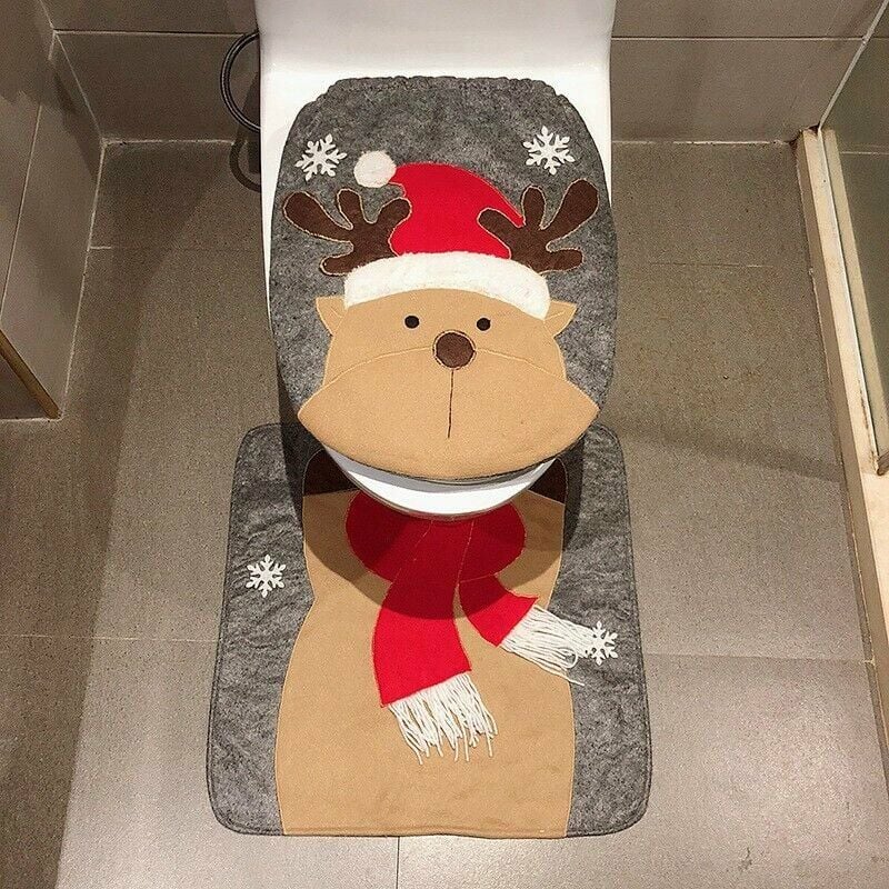 Juego de fundas y alfombrillas para asiento de inodoro de ciervos navideños Decoraciones navideñas para el baño