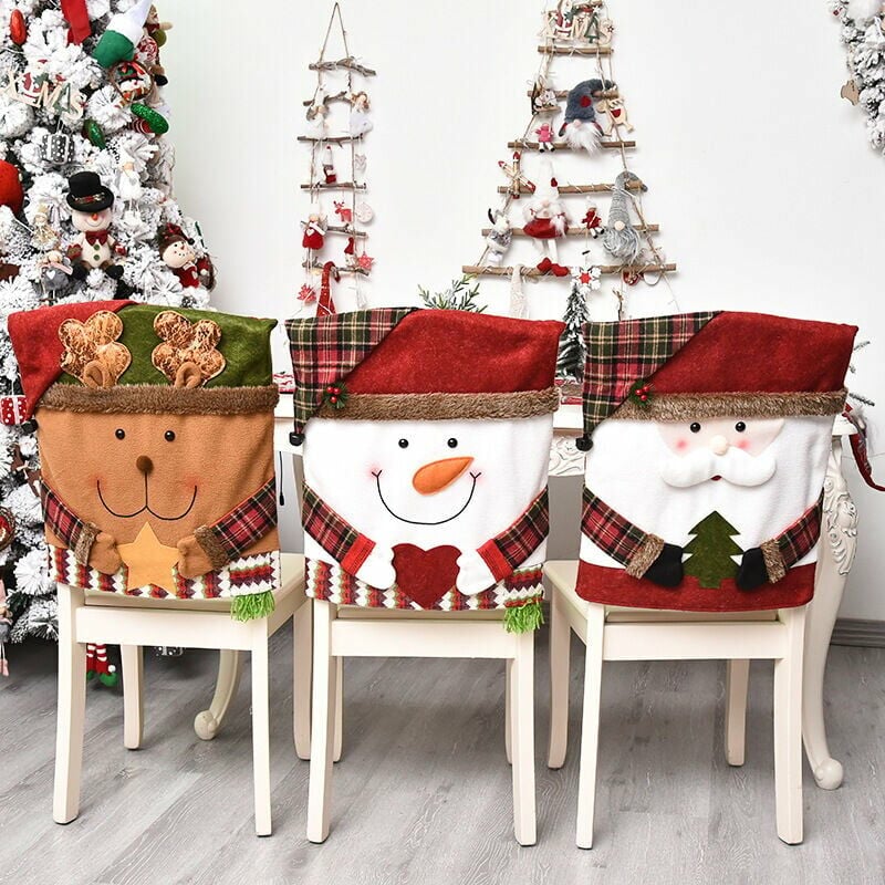 Juego de 3 fundas navideñas para sillas, Papá Noel, muñeco de nieve, reno, sillas navideñas para la cena, fundas para sillas navideñas, fundas para sillas de mesa, para Navidad, decoración del hogar, cocina, adornos