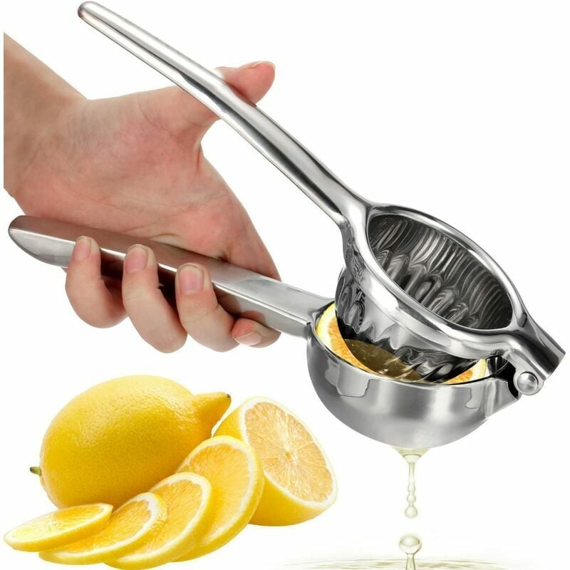 Exprimidor de cítricos OVOS Exprimidor de limones manual irrompible en acero inoxidable 18/10 (sin bisfenol A), para sacar el máximo jugo, apto para lavavajillas (Acero inoxidable)