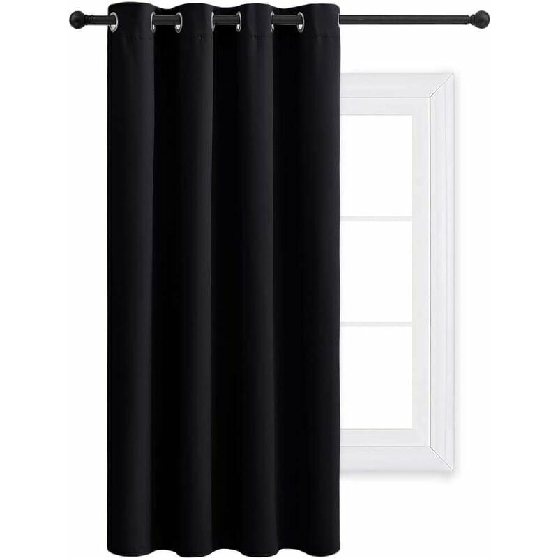 Cortina térmica con ojales - Cortinas opacas para ventanas Decoración de ventanas para el dormitorio del hogar Bloque brillante Listo para colgar, Ancho 132 x Altura 158 cm, 1 panel, Negro