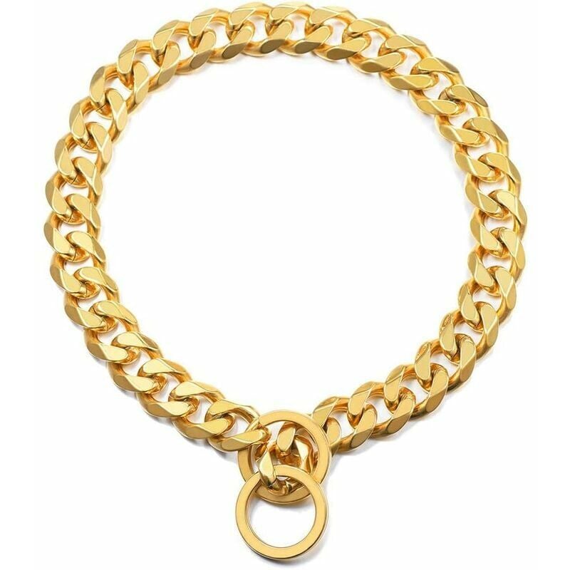 Cadena de perro de malla al por mayor, collar de entrenamiento para mascotas chapado en oro amarillo, 1,5 cm de ancho, 51 cm de largo (oro)