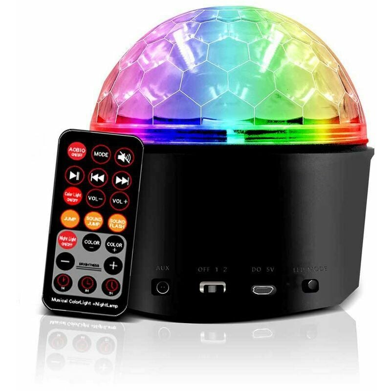 Bola de discoteca USB, Bola de espejo de discoteca, Bola de luz de discoteca, Lámpara de escenario de iluminación LED con control remoto para fiesta, Noche, Bar, Cumpleaños, Club, Disco de DJ, Regalo, Niños 11 * 12 * 12 cm Negro