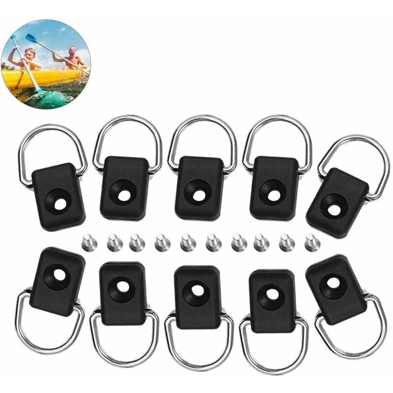 Anillos en D de seguridad para kayak Anillos en D con tornillos M6 Anillos en D para plataforma de kayak Anillos en D para barcos Accesorios de cubierta para botes Canoa Accesorios para kayak Anillos con ojales de amarre (10 piezas)