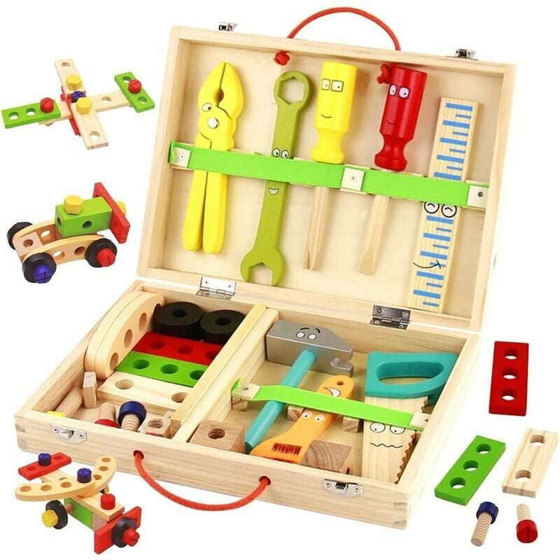 Juguete para niños 2 3 4 años, 34 piezas Juguetes de madera - Caja de herramientas para niños Juegos de construcción 3D DIY, Caja de herramientas para niños, Juegos Montessori 2 3 4 años, Idea de regalo para niños Niñas 3 4 5 años