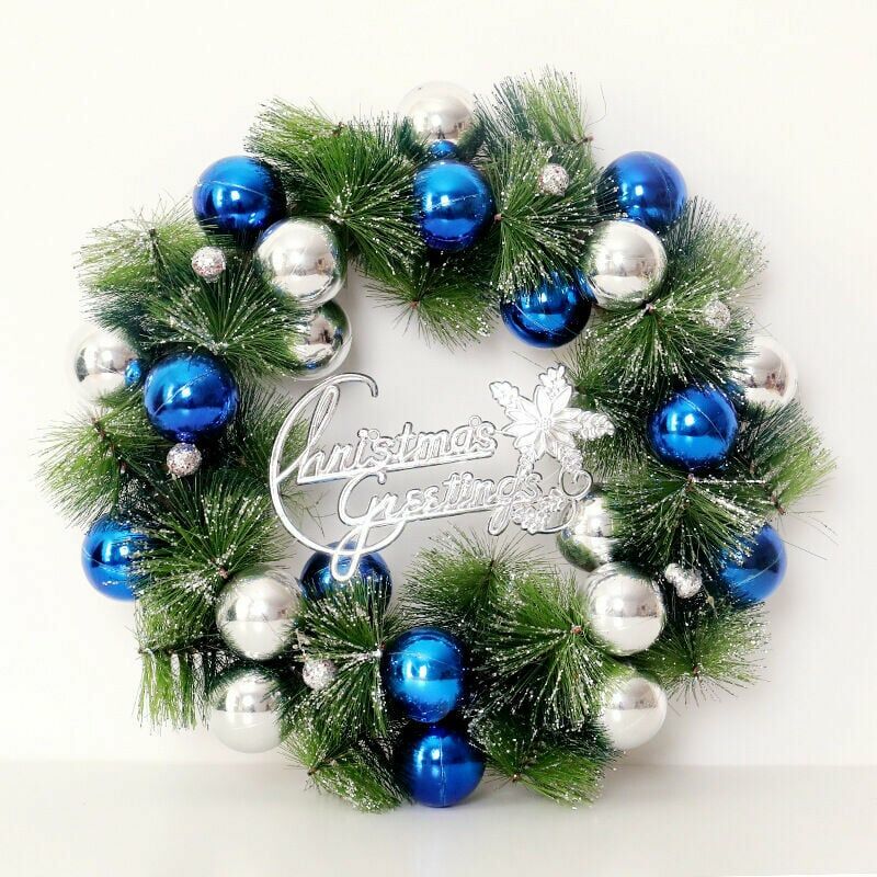 Guirnalda de Navidad Guirnalda de Puerta Decoración de Navidad - Bola Azul + Blanca 30cm LYCXAMES