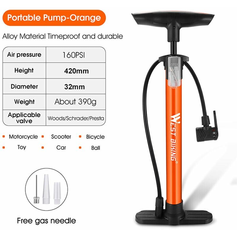 160PSI Inflador de bomba de neumático de bicicleta Inflador manual doméstico Bicicleta eléctrica Inflador de bola de neumático de motocicleta Conveniente bomba de inflado de acero inoxidable, bomba portátil