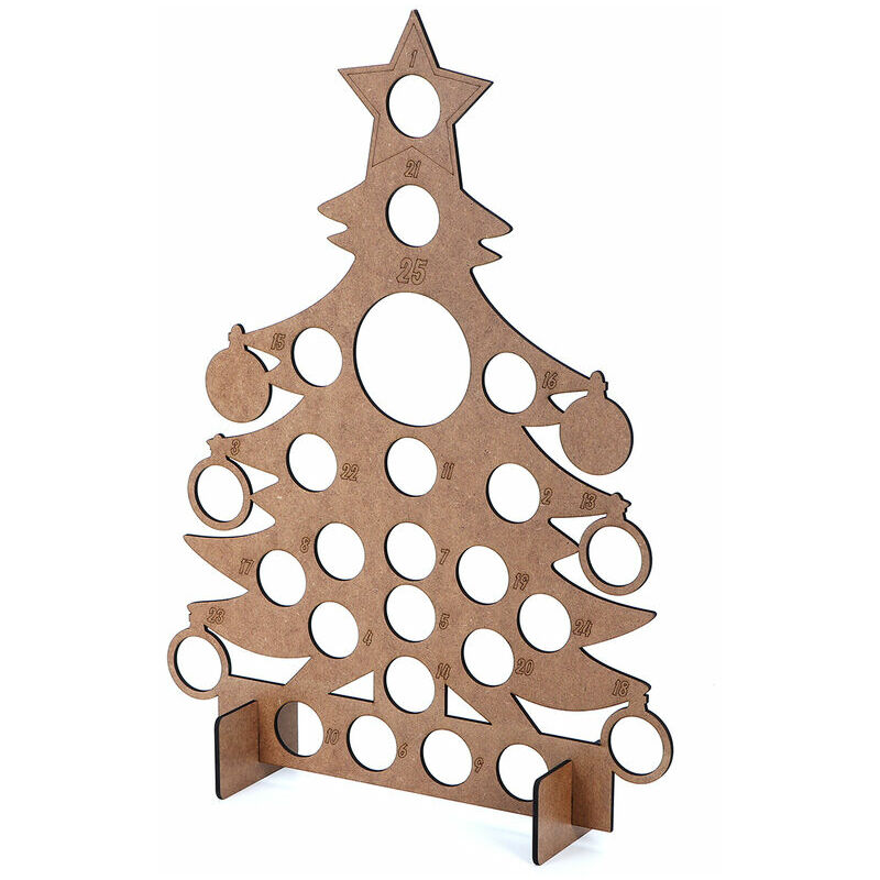 Calendario de Adviento Árbol de Navidad de Madera Para 24 Porta Chocolates Redondo Decoración 40x30cm Coxolo