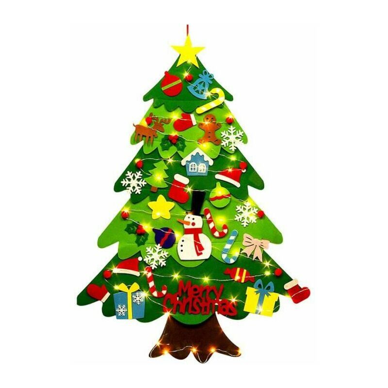 Árbol de Navidad de fieltro, decoración navideña, rompecabezas hecho a mano para niños, tela de fieltro Diy, árbol de Navidad, regalos de Navidad para niños con luz