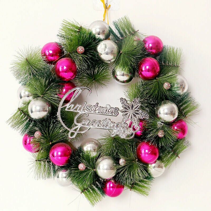 Guirnalda de Navidad Guirnalda de Puerta Decoración de Navidad - Rosa + Bola Blanca 30cm LYCXAMES