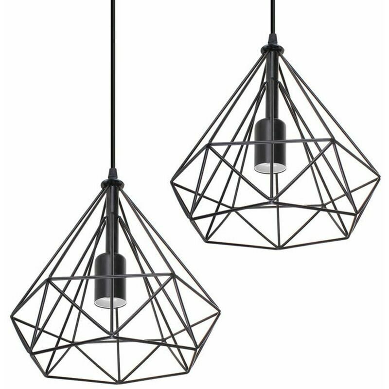 2x Lámpara colgante Diamond Design Lámpara de techo de metal Hierro E27 socket industrial vintage sala de estar lámpara de cocina Jaula techo Araña Pantalla Barra de cocina sala de estar decoración negro - Negro